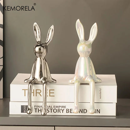 Ceramic Long-Eared Sitting Rabbit Statue for Luxury Home Decor